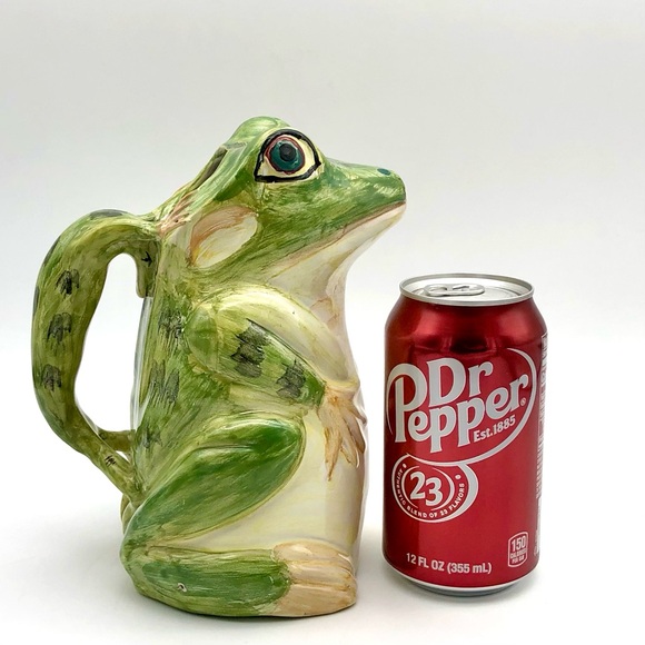 Majolica Frog Pitcher With Salamander Relief Handle Ceramica Del Cardello Italy - Picture 2 of 14